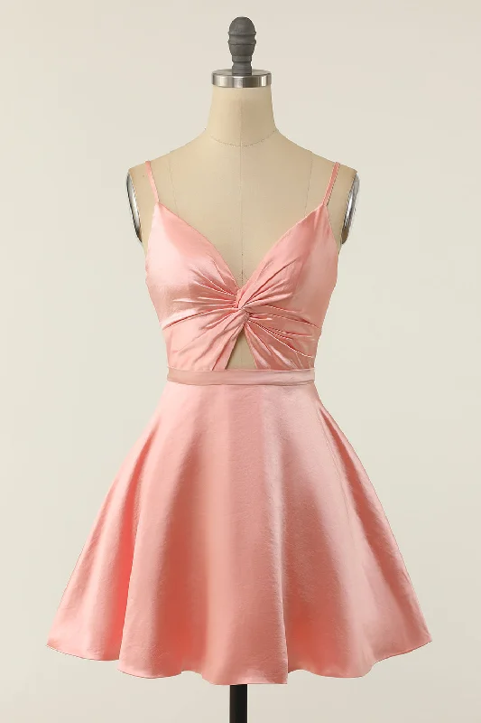 A Line Spaghetti Straps Blush Short Homecoming Party Dress