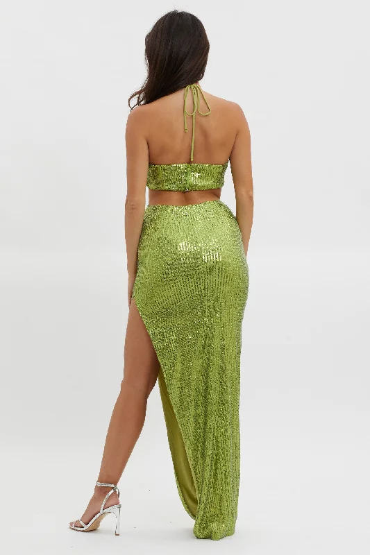 Astral Halterneck Sequin Dress Lime