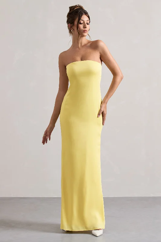 Azra | Lemon Satin Bandeau Maxi Dress