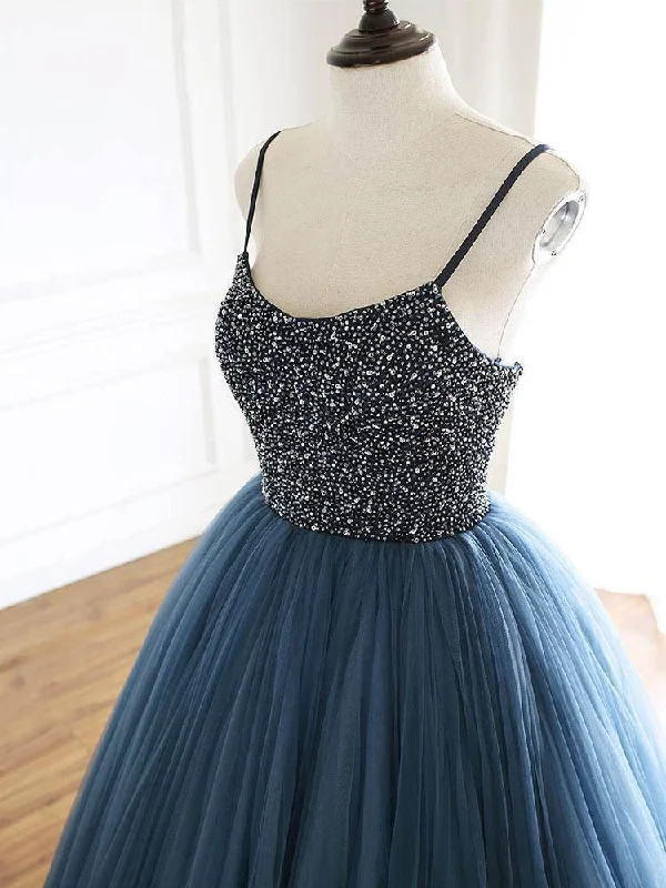 Ball Gown Deep Blue Tulle Prom Dress Evening Dress With Beading PSK143