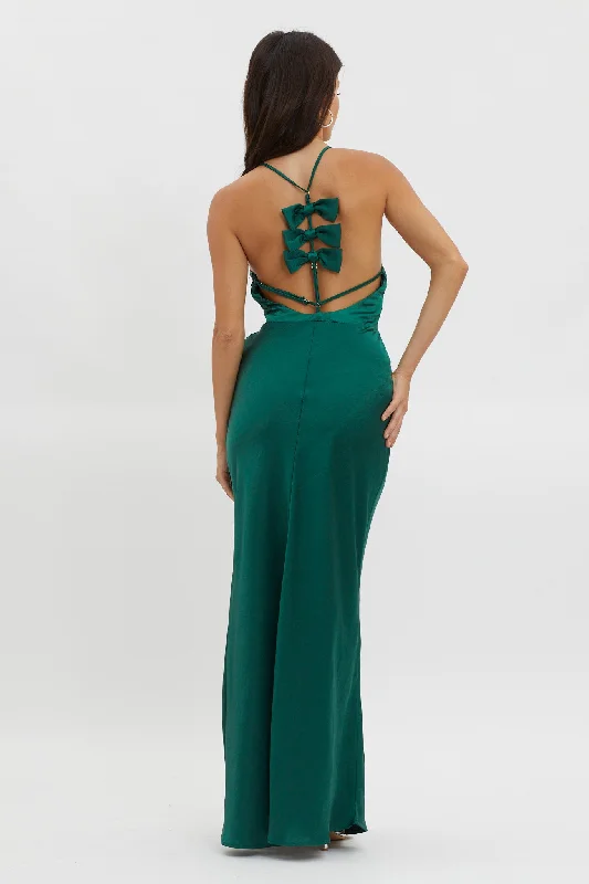 Bonsoir Floral Embroidery Trim Maxi Dress Forest Green