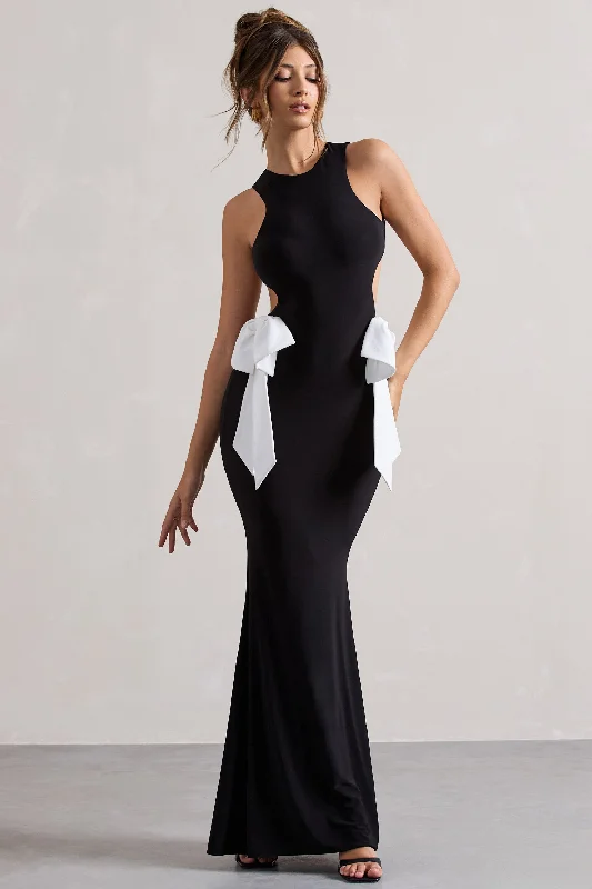 By Your Side | Black Cut-Out Split Maxi Dress With Bows