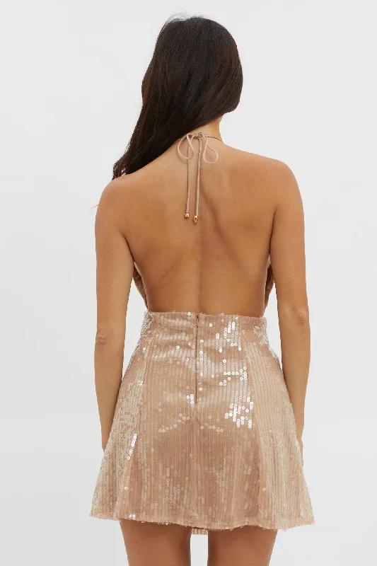 Mayah Halterneck Sequin Mini Dress Nude