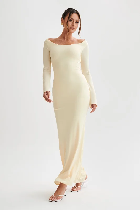 Millicent Slinky Long Sleeve Maxi Dress - Lemon