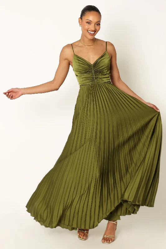 Naira Pleated Maxi Dress - Palm Green