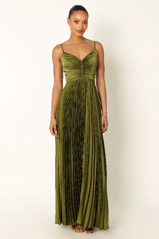 Naira Pleated Maxi Dress - Palm Green