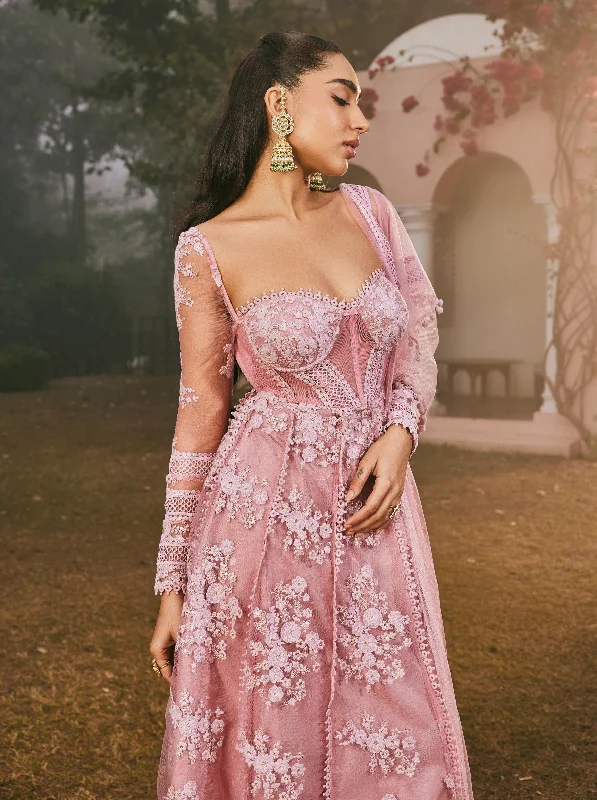 Fariha Blush Pink Embroidered Corset Anarkali Suit Set