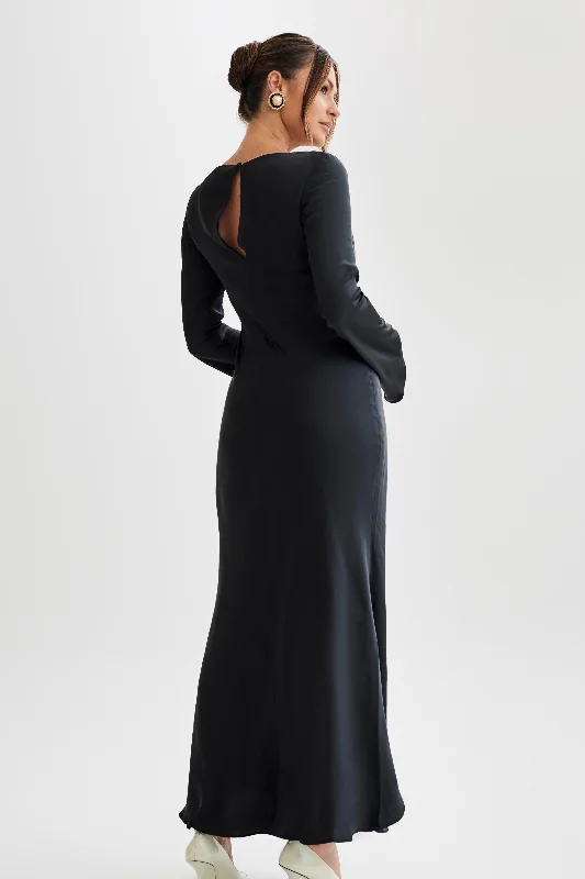 Rayleigh Long Sleeve Satin Maxi Dress - Black