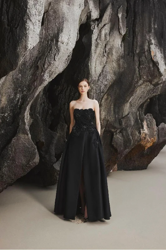 Samantha Ball Gown Straight Across Neck Taffeta Maxi Dress