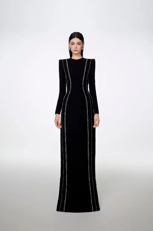 Sloane Bodycon Long Sleeved Crepe Floor Length Dress