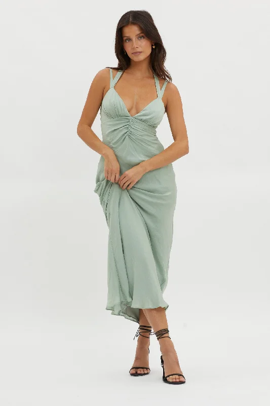 Stellar Twist Bodice Multi-Strap Dress Sage