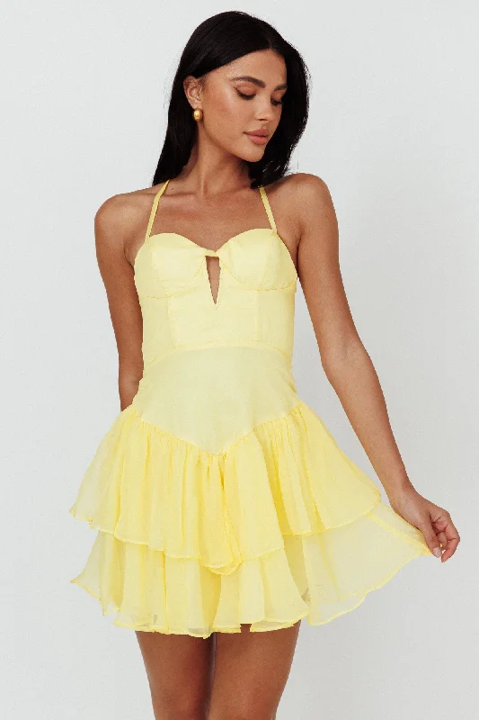 Tuscan Summer Flounce Mini Dress Lemon