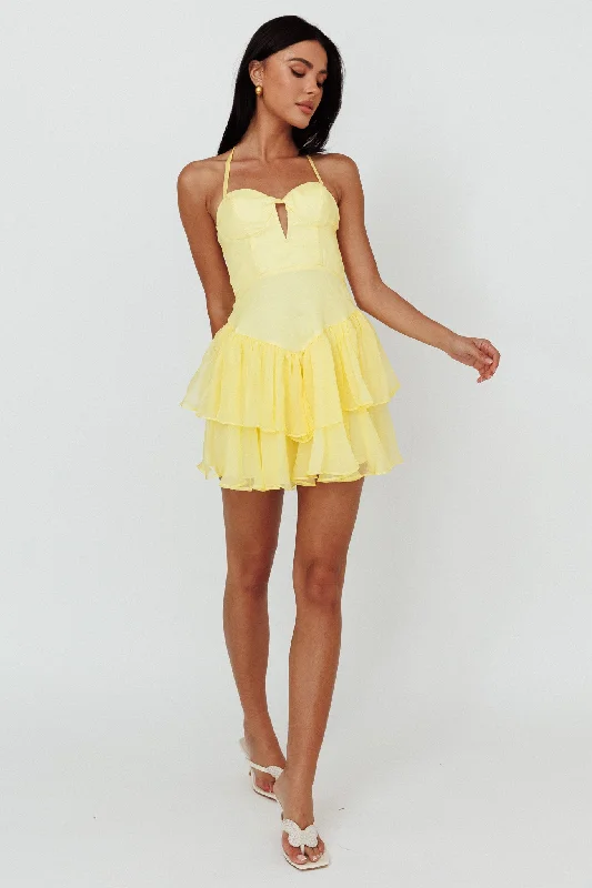 Tuscan Summer Flounce Mini Dress Lemon