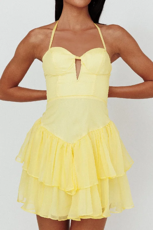 Tuscan Summer Flounce Mini Dress Lemon