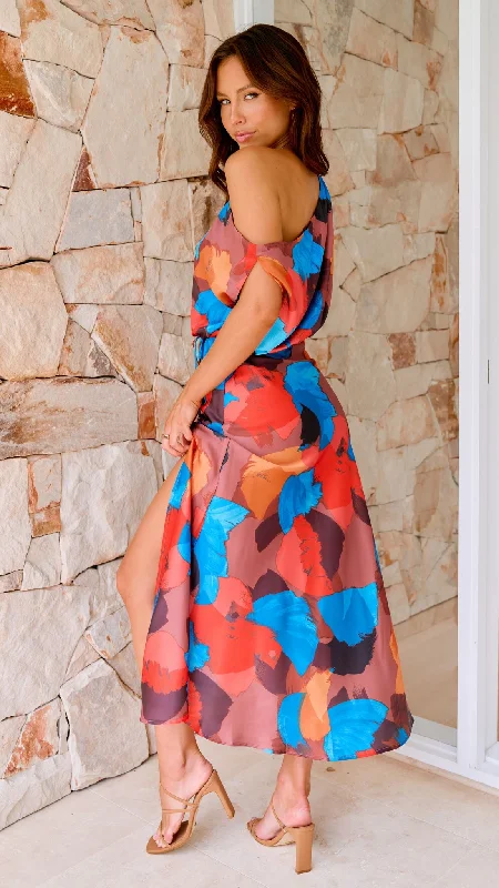 Bama Maxi Dress - Orange / Green Multi