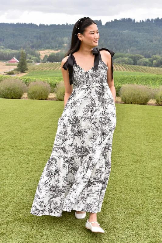 Beatrice Black and White Toile Maxi Dress