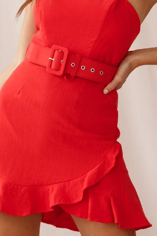 Ella Bandeau Belt Buckle Dress Red