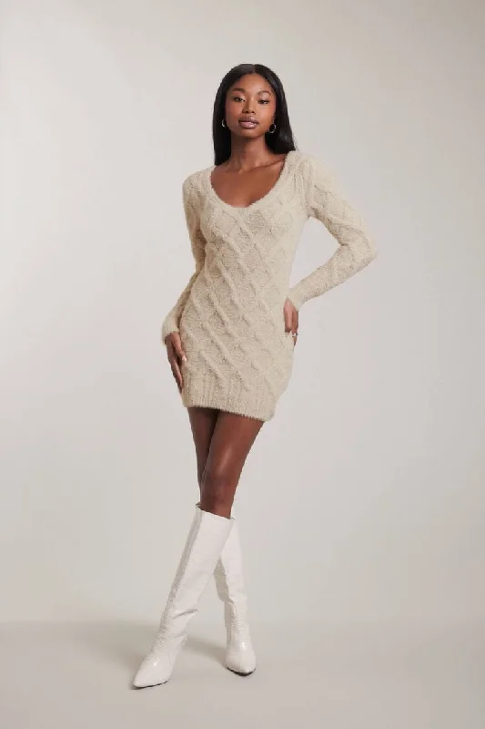 Forever 21 Women's Fuzzy Knit Sweater Mini Winter Dress Light Grey