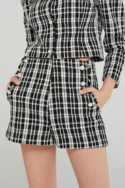 Jane Pearl Embellished Plaid Shorts