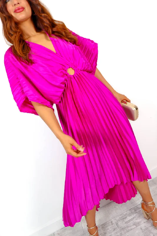 Pleat Me Better - Magenta Pleated Dip Hem Dress