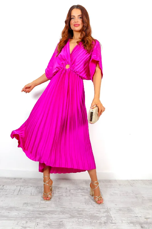 Pleat Me Better - Magenta Pleated Dip Hem Dress