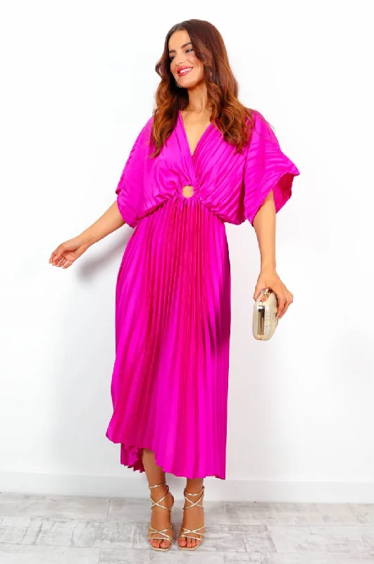 Pleat Me Better - Magenta Pleated Dip Hem Dress