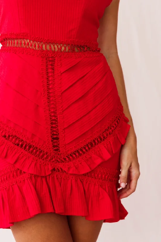 Walk This Way Pintuck Ruffle Detail Dress Red