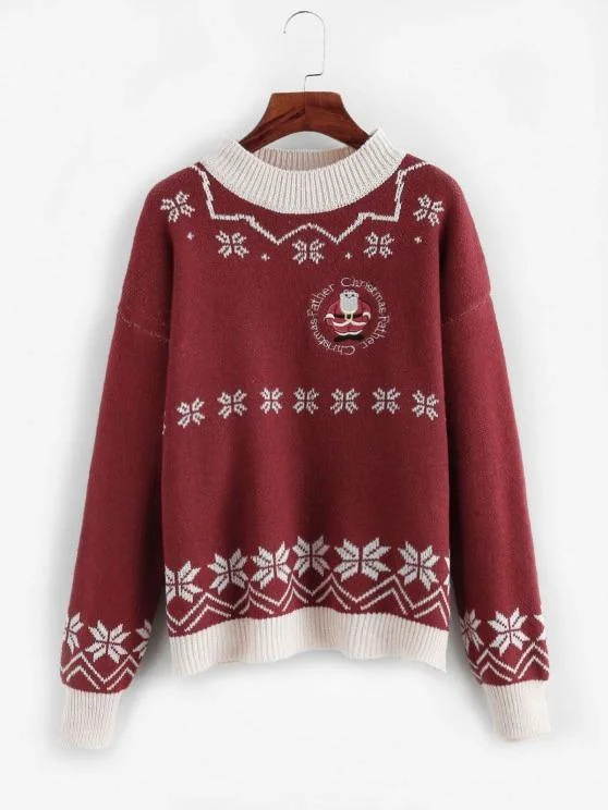 Chirstmas Santa Claus Embroidered Snowflake Sweater for Women