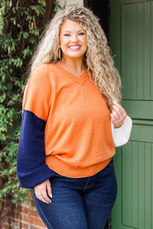 Color Mix Cozy Sweater, Copper-Ivory-Navy