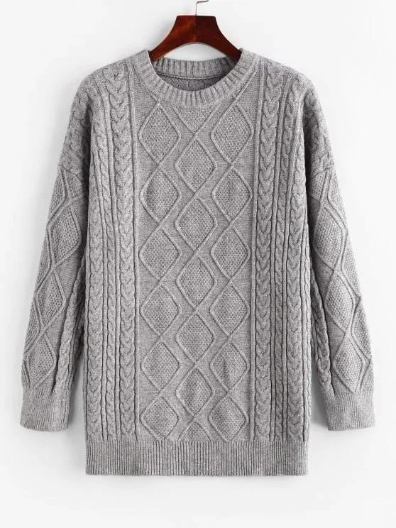 Crew Neck Fisherman Knit Tunic Sweater for Women