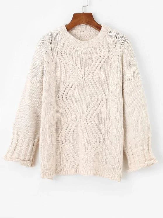 Drop Shoulder Slit Cable Knit Sweater for Women