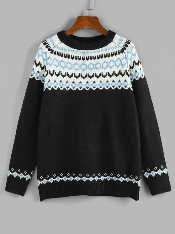 Geo Raglan Sleeve Jumper Sweater for Women