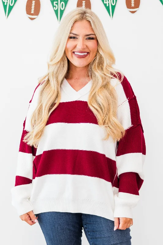 Lineage Cozy Striped Sweater, Burgundy-Ivory