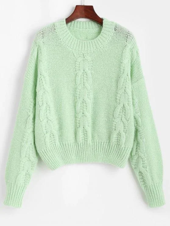 Loose Crew Neck Cable Knit Sweater for Women