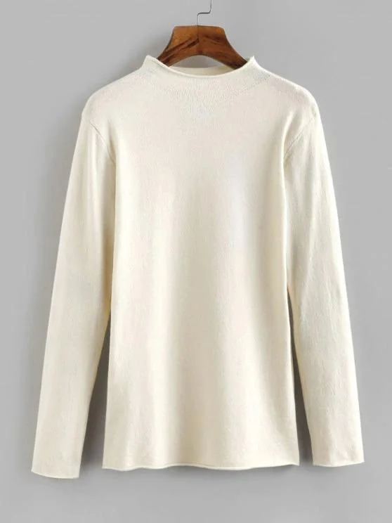 Mock Neck Rolled Hem Jersey Sweater for Women