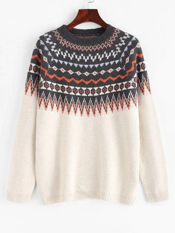 Raglan Sleeve Fair Isle Knit Sweater for Women