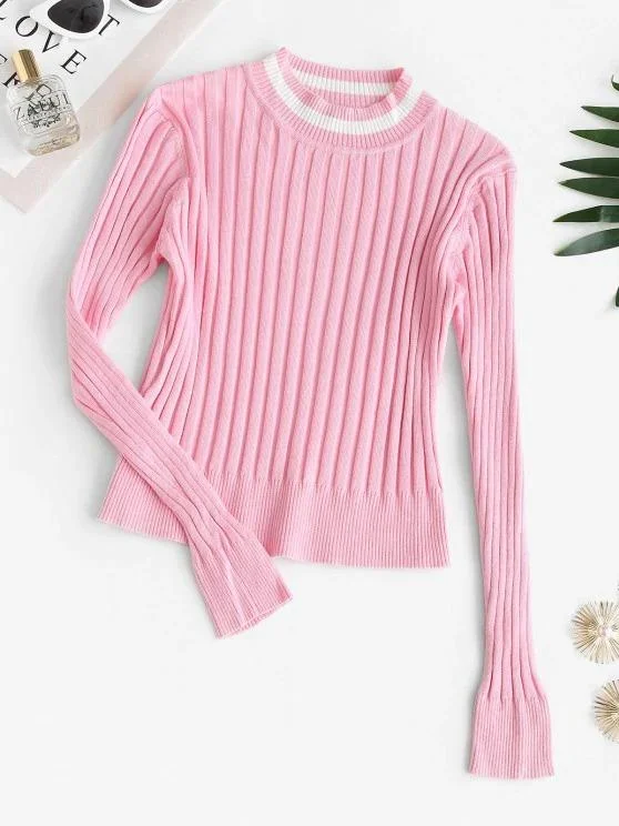 Ribbed Bicolor Fitted Jumper Sweater for Women