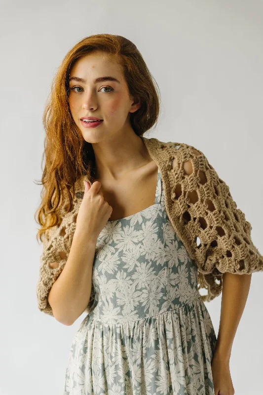 The Borlik Open Crochet Cropped Cardigan in Stone