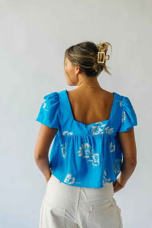 The Burdette Square Neck Puff Sleeve Blouse in Blue