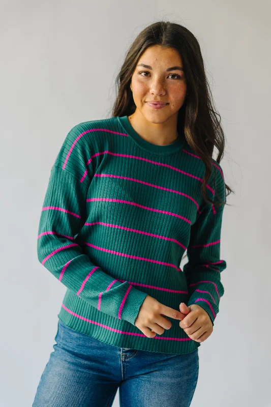 The Sorrentino Knit Sweater in Teal + Pink Stripe