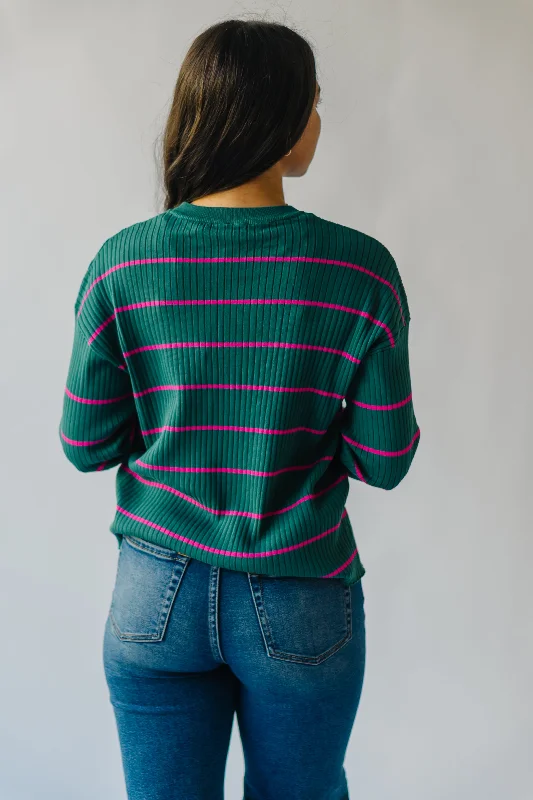 The Sorrentino Knit Sweater in Teal + Pink Stripe