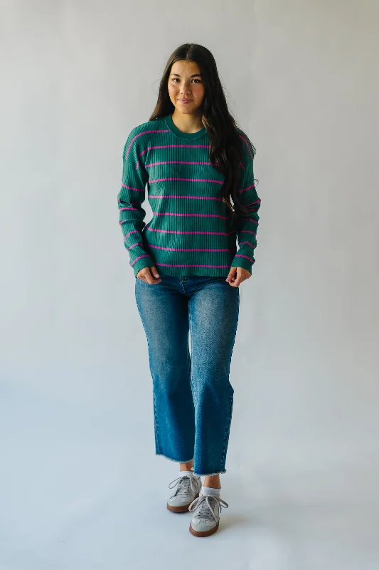 The Sorrentino Knit Sweater in Teal + Pink Stripe