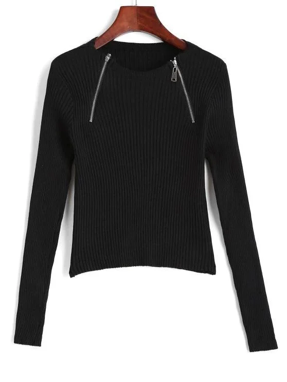 Wide Rib Half Zip Fitted Knitwear for Women