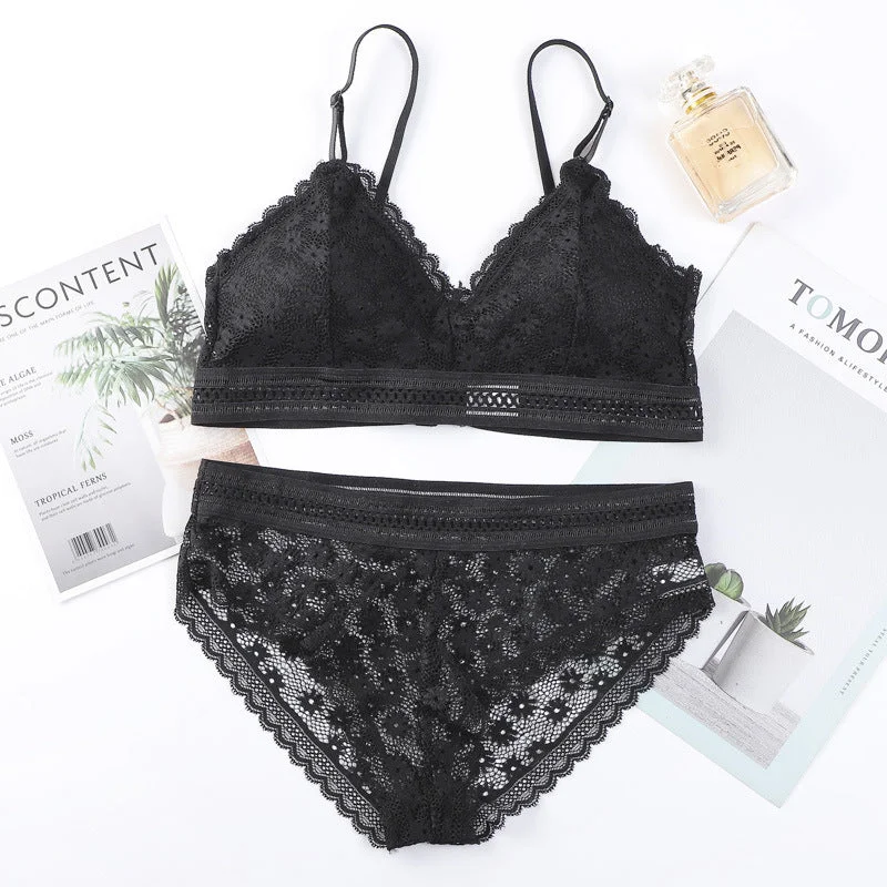 Women Lace Seamless Backless Padded Ultrathin Bra & Brief Sets - B775