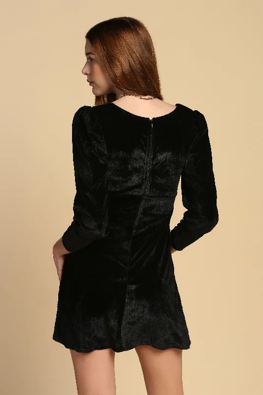 Black A-line Velvet Dress