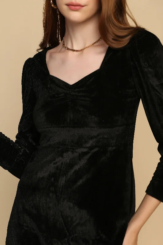 Black A-line Velvet Dress