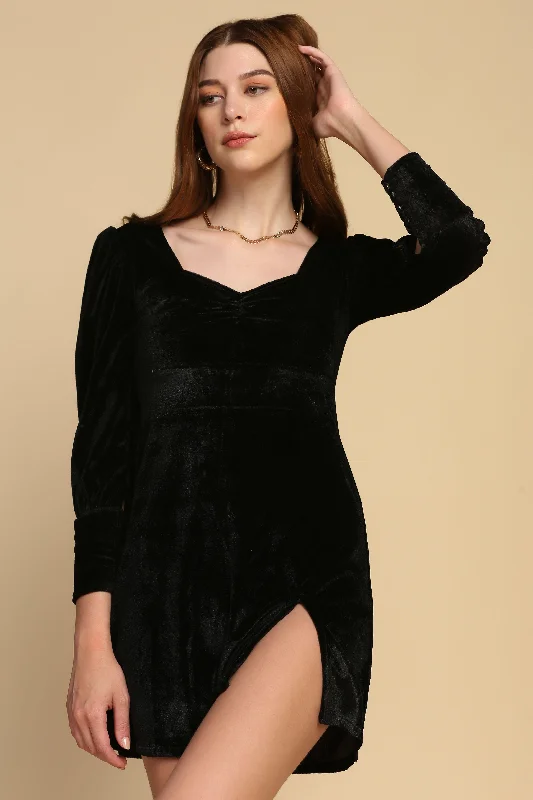 Black A-line Velvet Dress