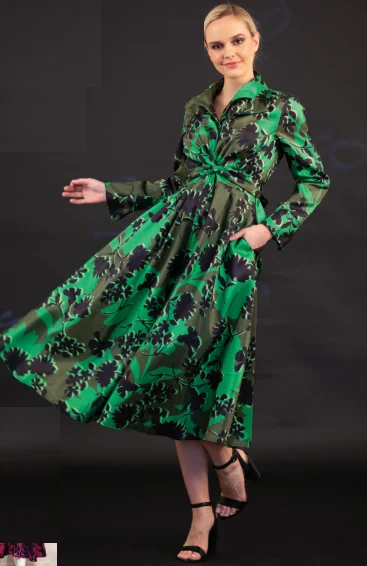 Print long A-line Coat Dress