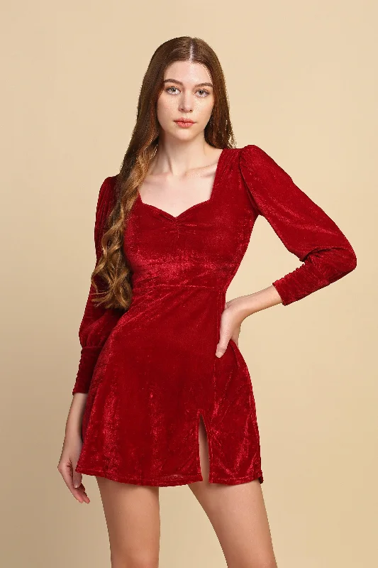 Red A-line Velvet Dress