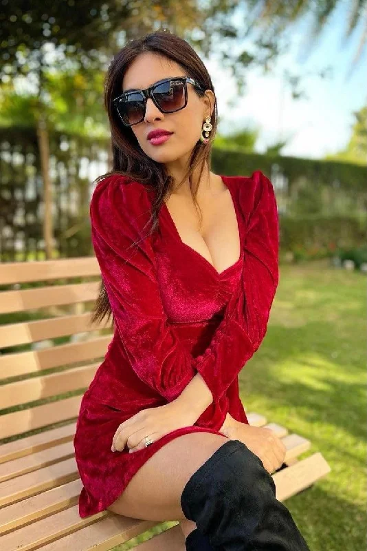 Red A-line Velvet Dress